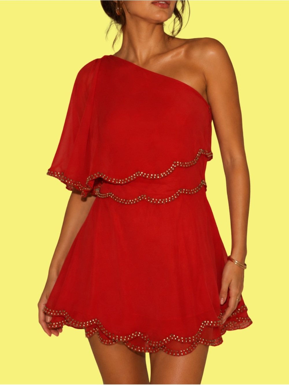 Pepper One-Shoulder Scalloped Hem Mini Dress